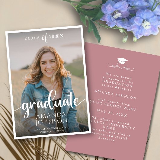 卒業生にミュートされたピンクの写真卒業 案内状