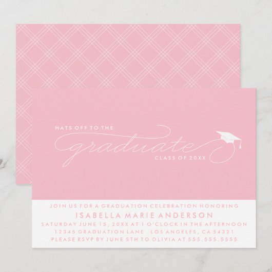 卒業生に帽子を脱いで敬意を表す｜卒業式のご案内 招待状 (正面/裏面)