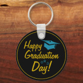 卒業生のためのブラック&金ゴールドの卒業ギフト キーホルダー (正面)