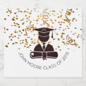 卒業生のシルエットと卒業証書、紙吹雪 ビールラベル (シングルラベル)