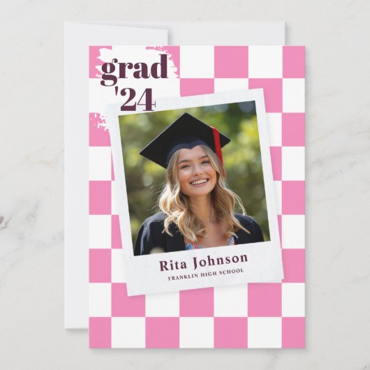 卒業生のピンクモダンのエレガント写真卒業 案内状 (正面)