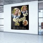 卒業生のブラックと金ゴールドの写真パーティー タペストリー