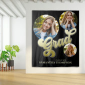 卒業生のブラックと金ゴールドの写真パーティー タペストリー