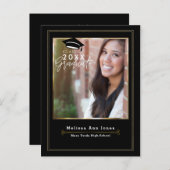 卒業生のブラック&金ゴールドモダン写真 インビテーションポストカード (正面/裏面)