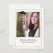 卒業生のホワイト&金ゴールドモダン写真 案内ポストカード (正面/裏面)