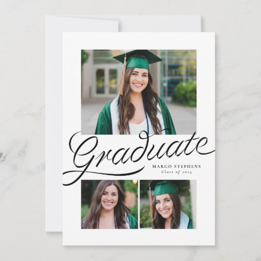 卒業生のリボンのスクリプト3枚の写真の卒業 案内状 (正面)