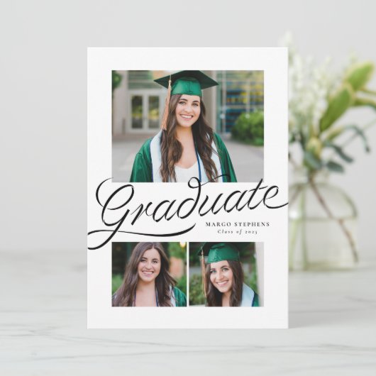 卒業生のリボンのスクリプト3枚の写真の卒業 案内状 (スタンド正面)