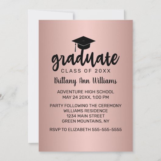 卒業生の保存Dateブラックタイポグラフィバラ 案内状 (裏面)