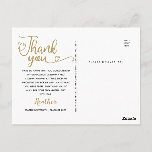 卒業生の写真ありがとう ポストカード (裏面)