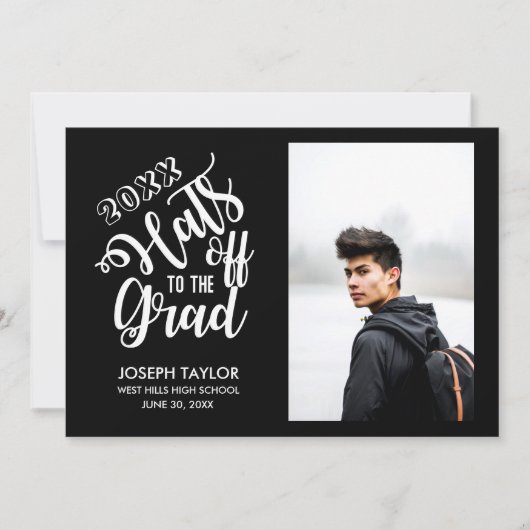 卒業生の写真に向かって書カスタムの帽子 案内状 (正面)