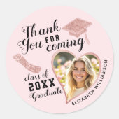 卒業生の写真赤面ピンク卒業ありがとう ラウンドシール (正面)