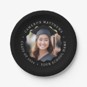 卒業生の写真黒の波状の縁ど卒業 ペーパープレート (正面)