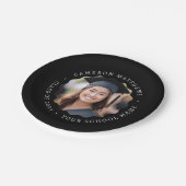 卒業生の写真黒の波状の縁ど卒業 ペーパープレート (アングル)