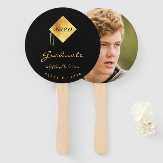 卒業生の写真黒金ゴールド ハンドファン (正面&裏面)