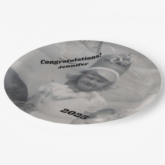 卒業生の写真 | 祝福 | 名前と年 ペーパープレート (アングル)