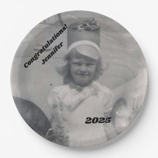 卒業生の写真 | 祝福 | 名前と年 ペーパープレート (正面)