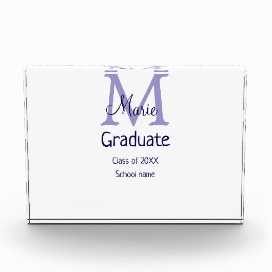 卒業生の名前モノグラム紫シンプル紫ミニマルm フォトブロック (正面)
