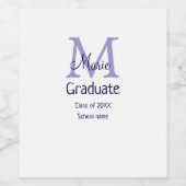 卒業生の名前モノグラム紫シンプル紫ミニマルm ワインラベル (シングルラベル)