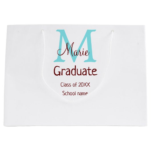 卒業生の名前モノグラム緑ピンクシンプルのミニム ラージペーパーバッグ (正面)