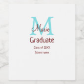 卒業生の名前モノグラム緑ピンクシンプルのミニム ワインラベル (シングルラベル)