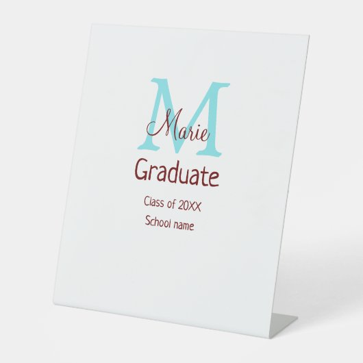 卒業生の名前モノグラム緑ピンクシンプルのミニム 台座サイン (正面)