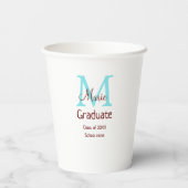 卒業生の名前モノグラム緑ピンクシンプルのミニム 紙コップ (裏面)