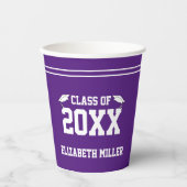 卒業生の名前王室の紫と白 紙コップ (正面)