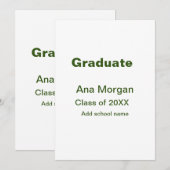 卒業生の名前 学校名 20XX年卒業 シンプル 招待状 (正面/裏面)