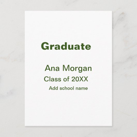 卒業生の名前 学校名 20XX年度 シンプル ポストカード (正面)