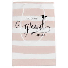 卒業生の帽子のピンクのストライプ ミディアムペーパーバッグ