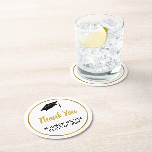 卒業生の帽子は大学院の名前との感謝していしています ラウンドペーパーコースター (インサイチュ)