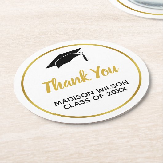 卒業生の帽子は大学院の名前との感謝していしています ラウンドペーパーコースター (アングル)