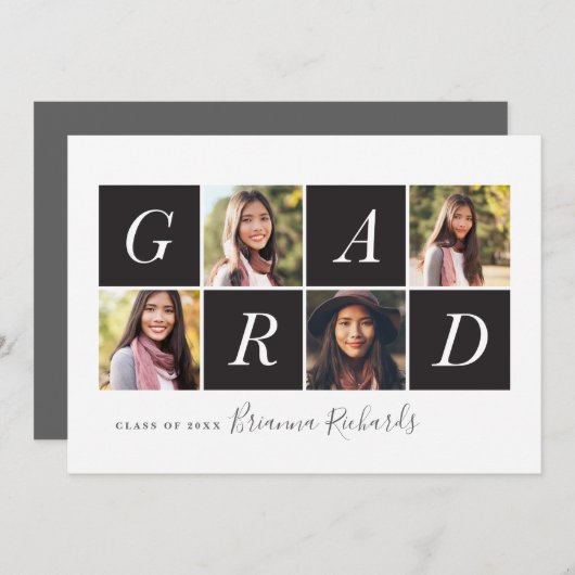 卒業生の数々の写真のコラージュの格子|卒業パーティー 招待状 (正面/裏面)