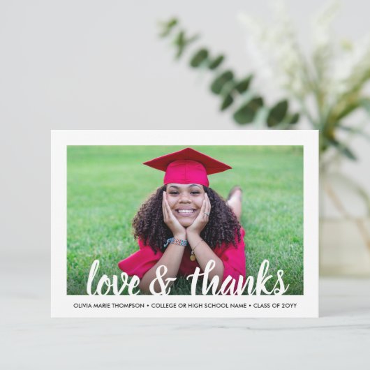 卒業生の新しい住所の愛と感謝してい卒業 サンキューカード (スタンド正面)