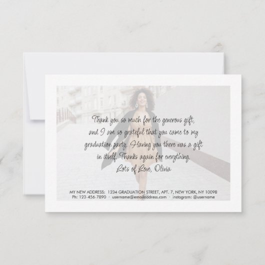卒業生の新しい住所の愛と感謝してい卒業 サンキューカード (裏面)