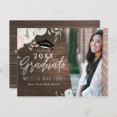 卒業生の木素朴材フローラシック写真 インビテーションポストカード (正面/裏面)