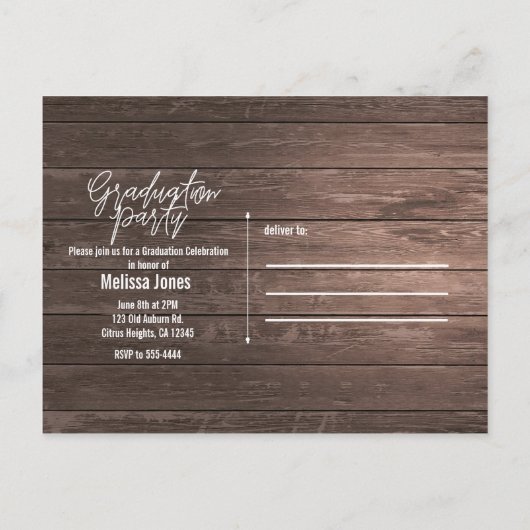 卒業生の木素朴材フローラシック写真 インビテーションポストカード (裏面)