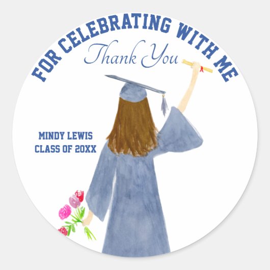 卒業生の水彩卒業証書ありがとう ラウンドシール (正面)