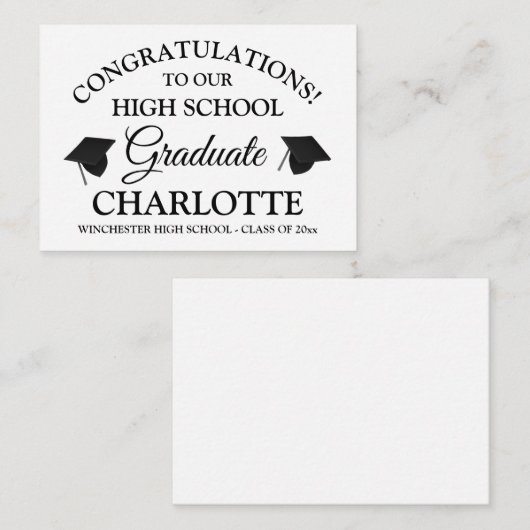 卒業生の白黒おめでとうカスタム。 ノートカード (正面/裏面)