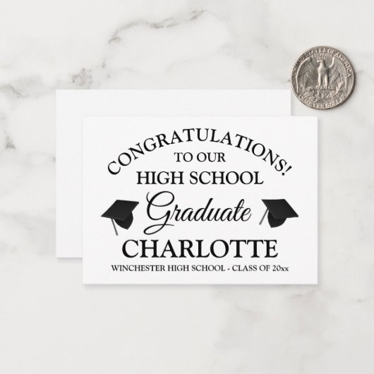 卒業生の白黒おめでとうカスタム。 ノートカード (正面/裏面インサイチュ)