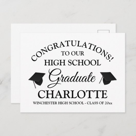 卒業生の白黒おめでとうカスタム。 ポストカード (正面/裏面)