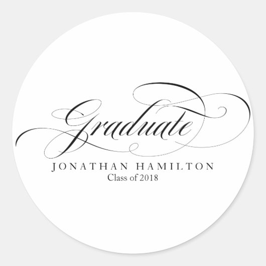 卒業生の白黒のエレガント台本卒業 ラウンドシール (正面)