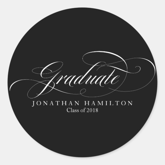 卒業生の白黒のファンシー台本卒業 ラウンドシール (正面)