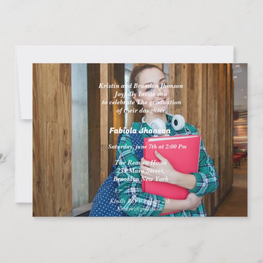 卒業生の白黒スクリプトの2枚の写真 招待状 (裏面)