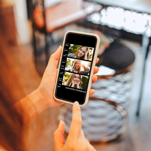 卒業生の白黒ミニマルモダンリスト写真 案内状