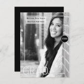 卒業生の白黒モダン写真 インビテーションポストカード (正面/裏面)