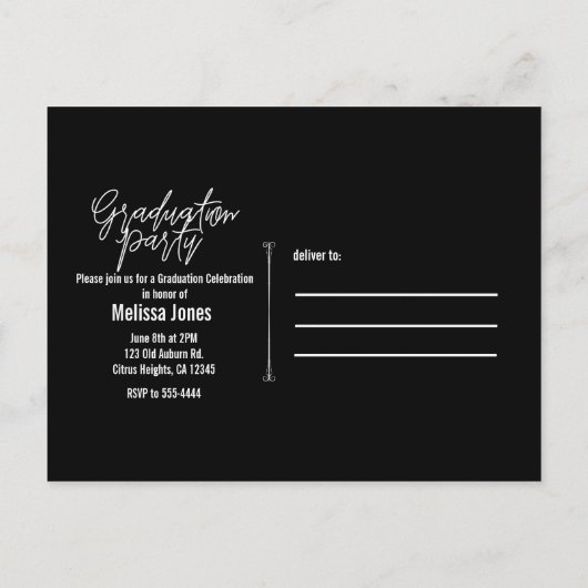 卒業生の白黒モダン写真 インビテーションポストカード (裏面)