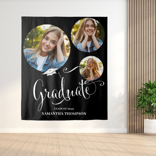 卒業生の白黒写真パーティー タペストリー