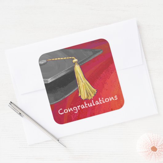 卒業生の白黒 スクエアシール (封筒)