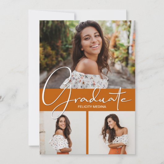 卒業生の縦型3写真卒業 案内状 (正面)